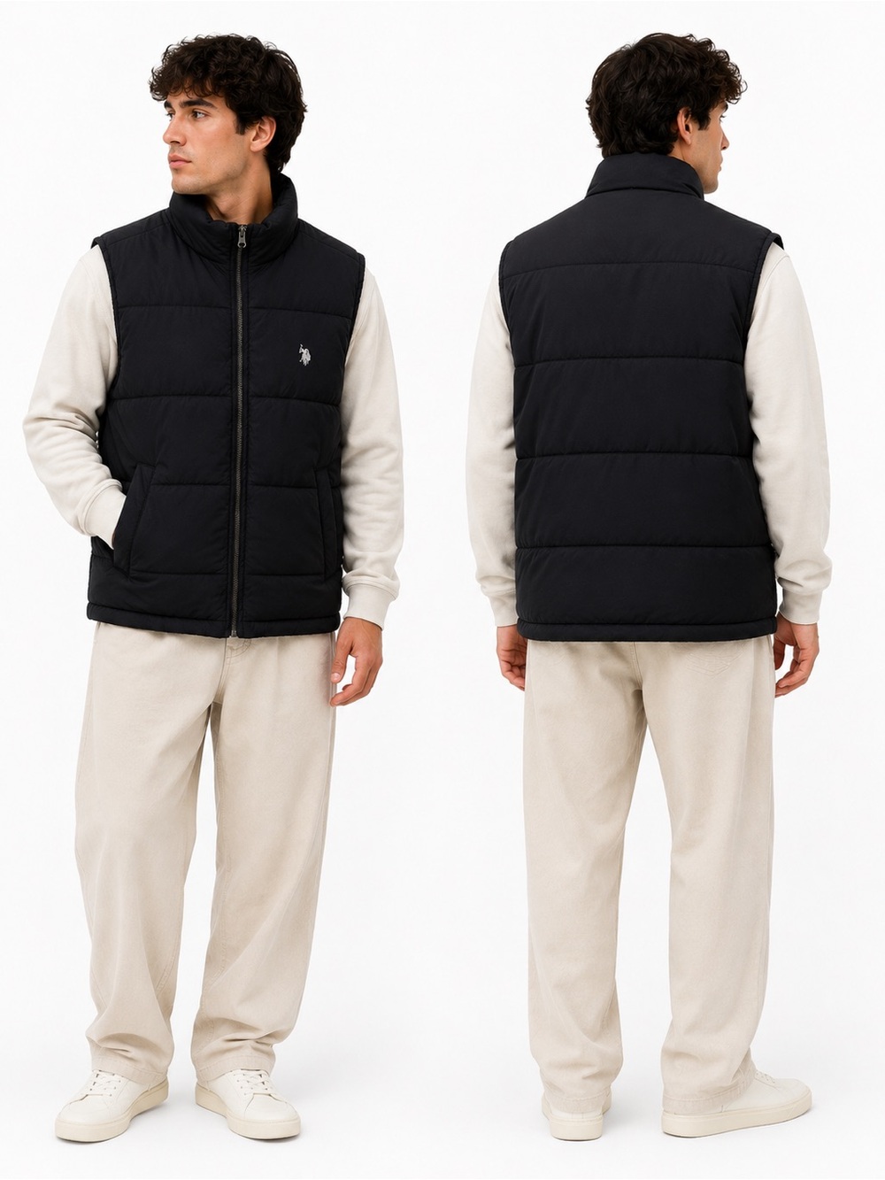 U.S. Polo Assn. Men’s Black Puffer Vest Full Zip Quilted Insulated